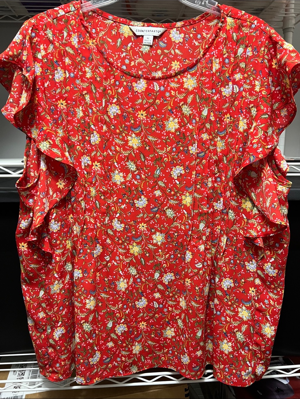 Counterparts Red Floral Ruffle Sleeve Top